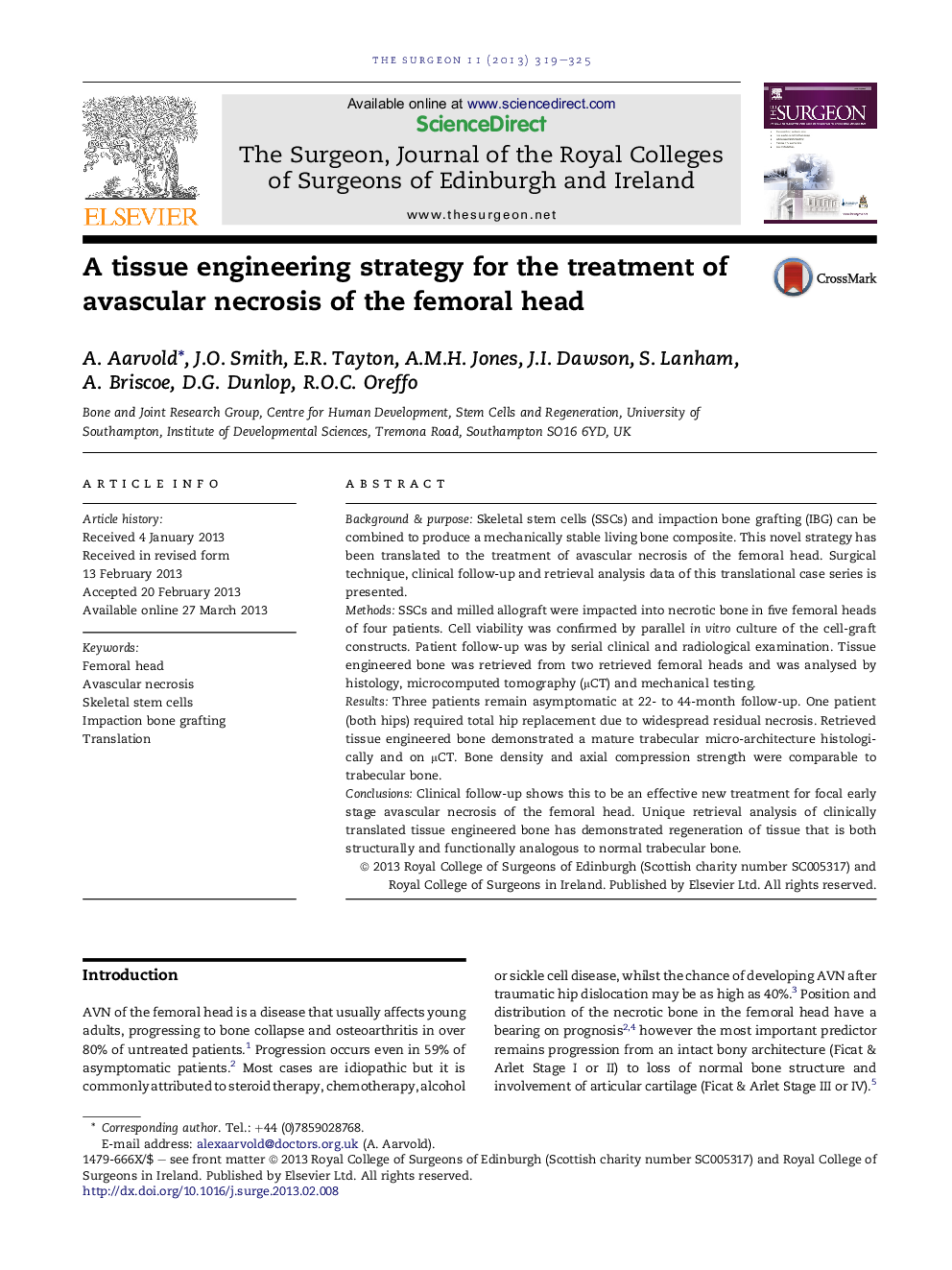 A tissue engineering strategy for the treatment of avascular necrosis of the femoral head