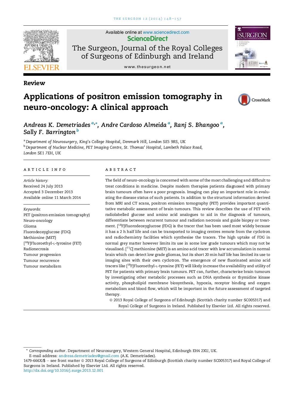 Applications of positron emission tomography in neuro-oncology: A clinical approach