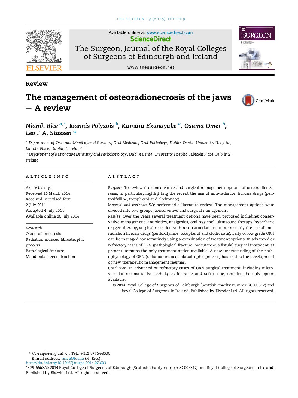 The management of osteoradionecrosis of the jaws – A review