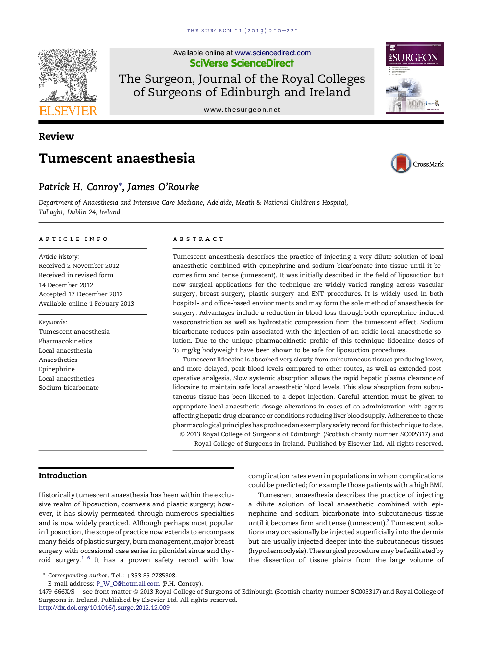 Tumescent anaesthesia