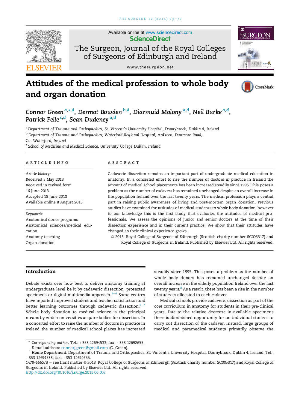 Attitudes of the medical profession to whole body and organ donation