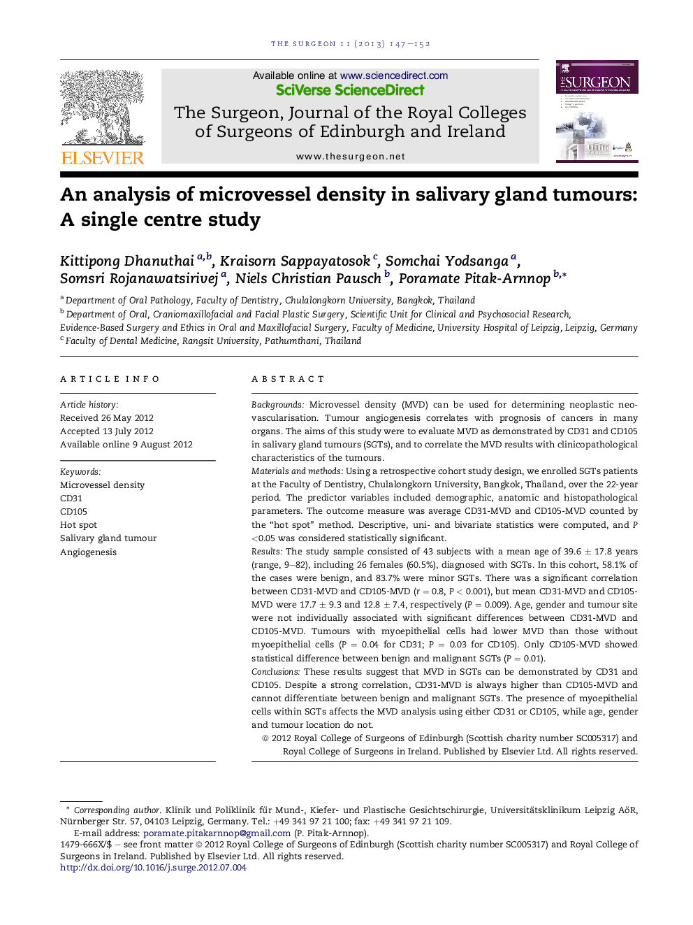 An analysis of microvessel density in salivary gland tumours: A single centre study