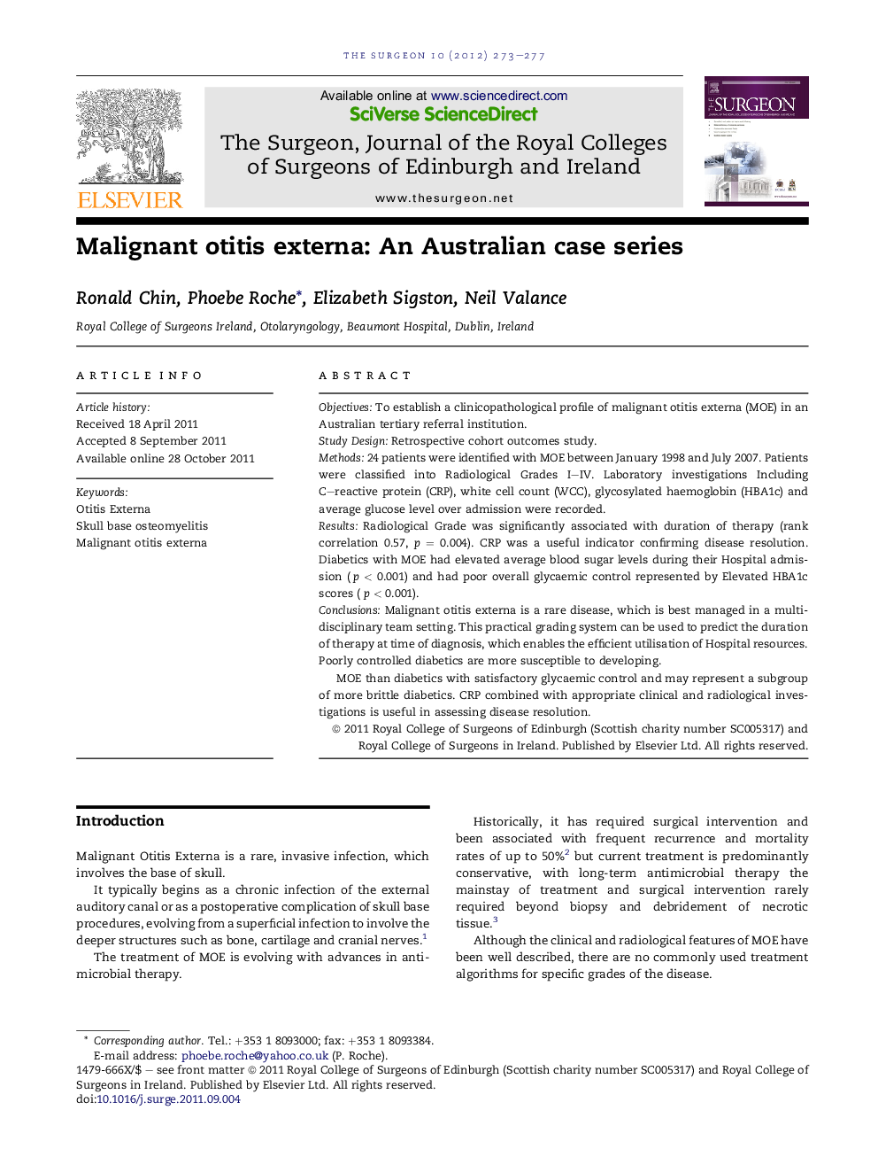 Malignant otitis externa: An Australian case series