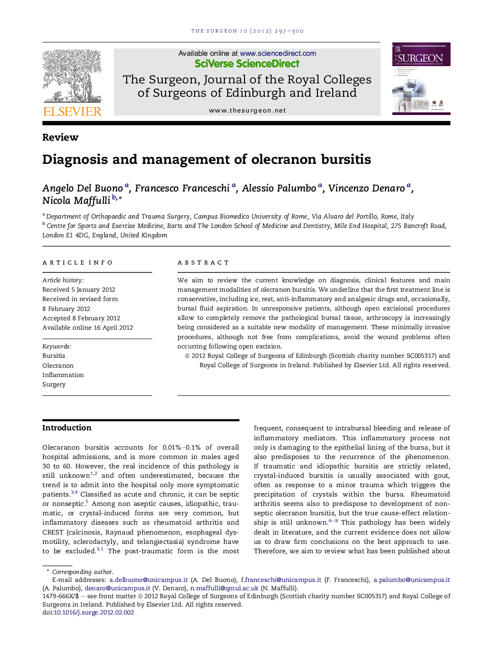 Diagnosis and management of olecranon bursitis