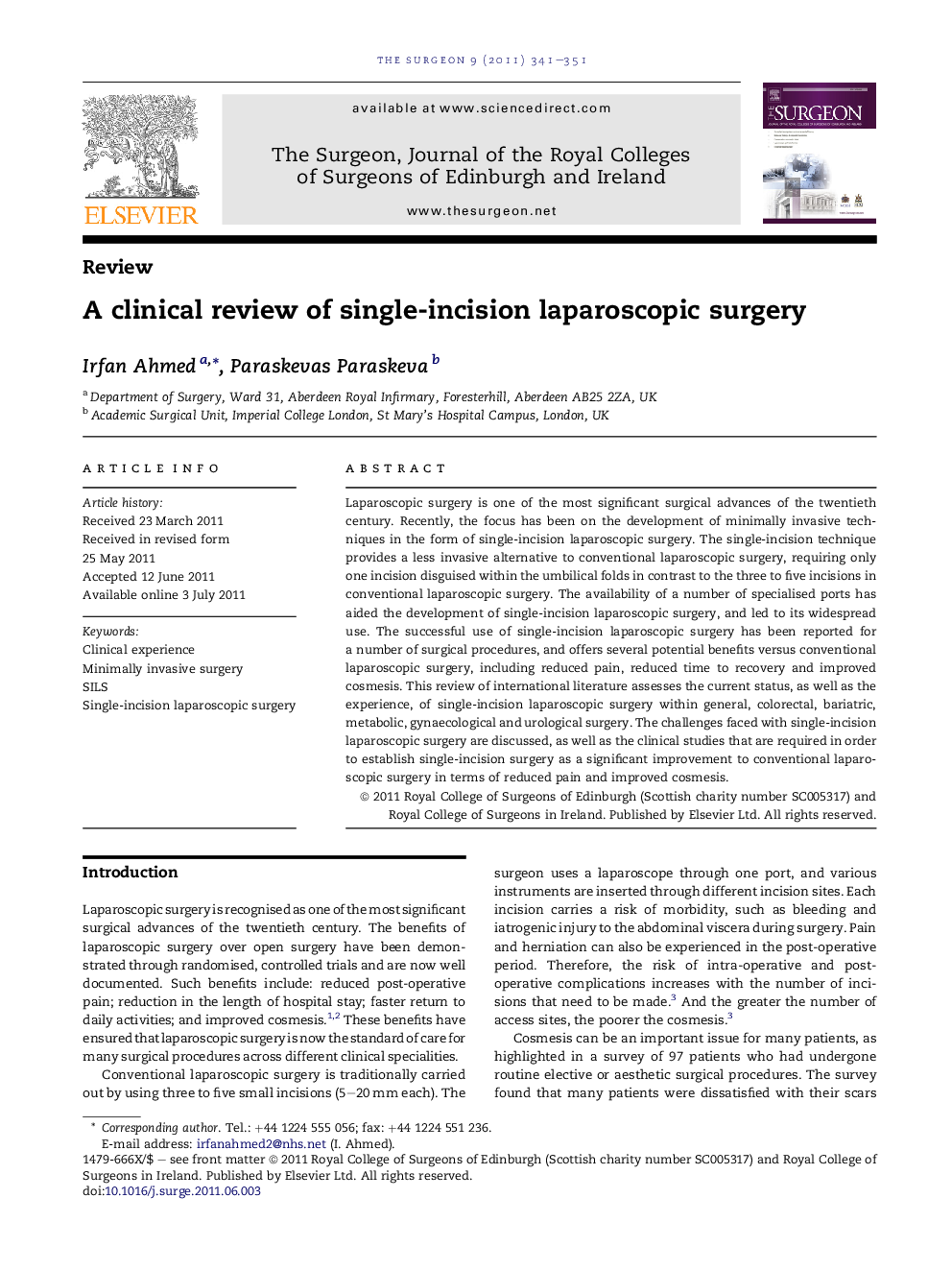 A clinical review of single-incision laparoscopic surgery