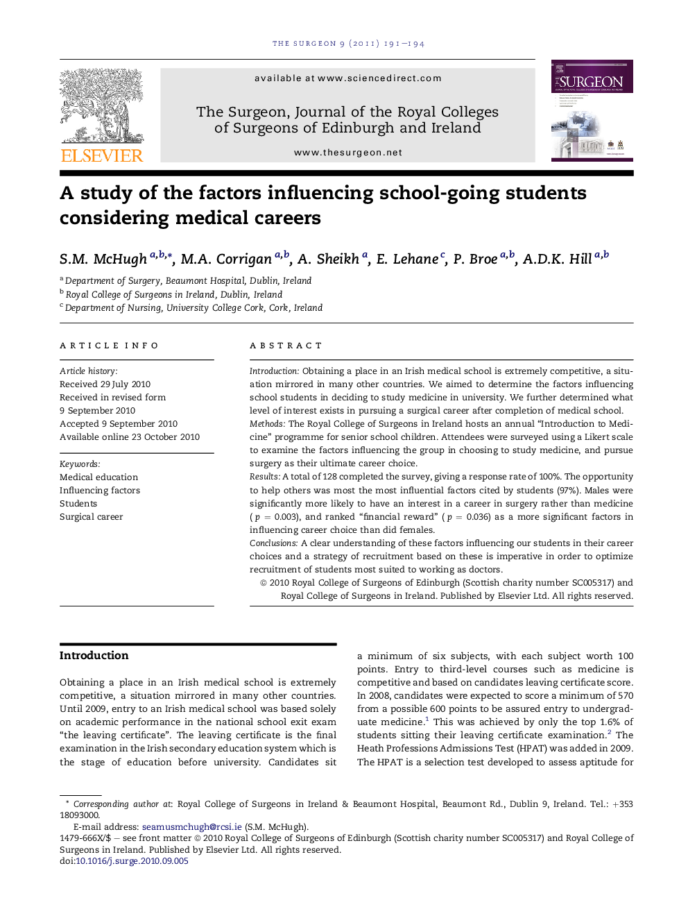 A study of the factors influencing school-going students considering medical careers