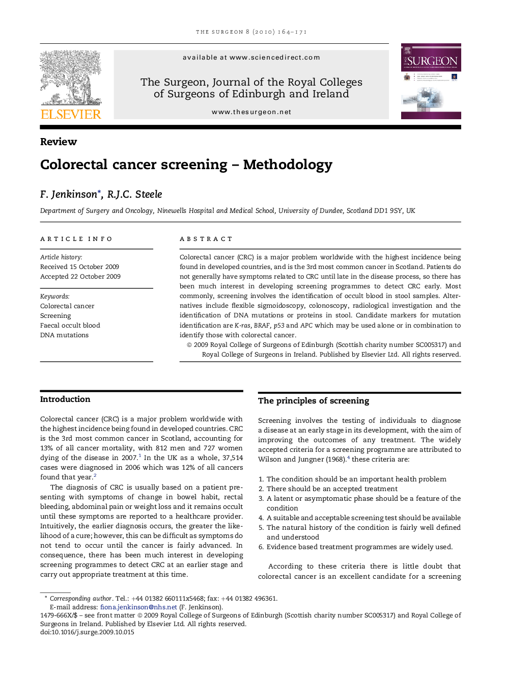 Colorectal cancer screening – Methodology