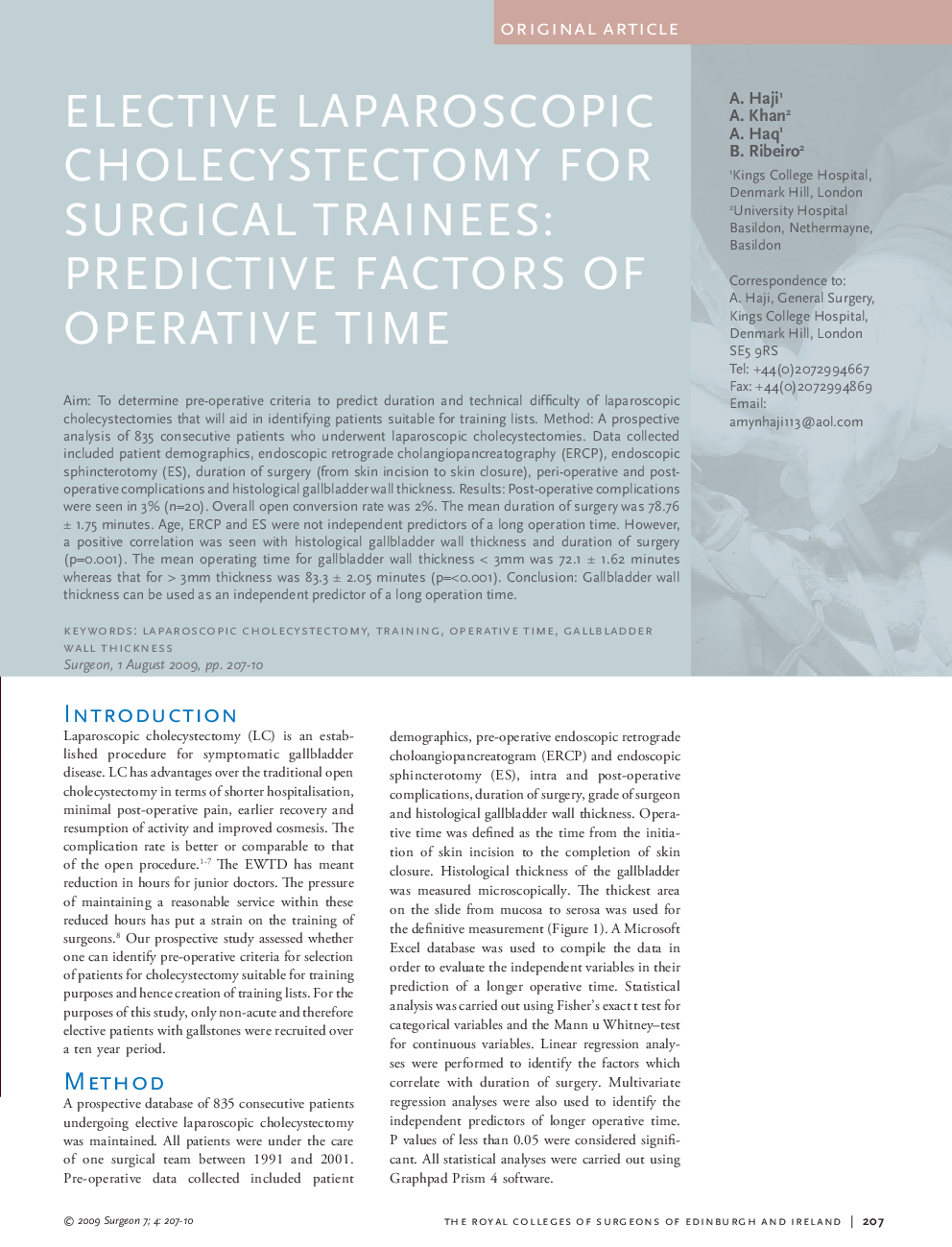 Elective laparoscopic cholecystectomy for surgical trainees: Predictive factors of operative time