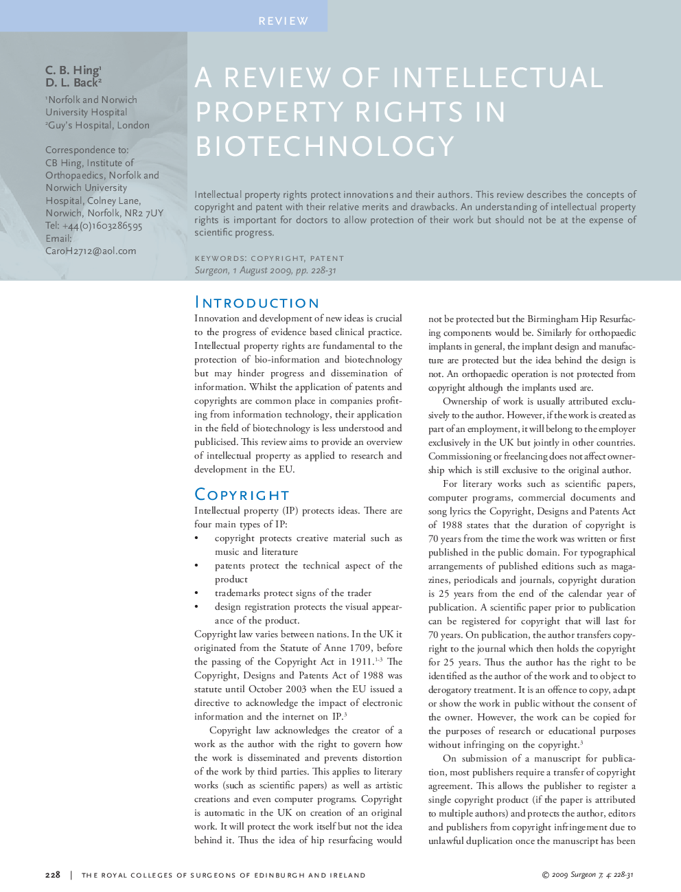 A review of intellectual property rights in biotechnology