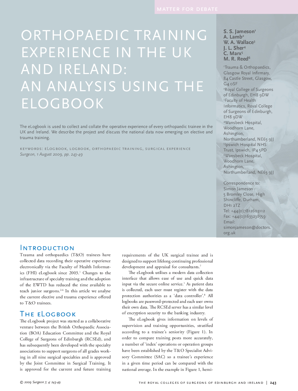 Orthopaedic training experience in the UK and Ireland: An analysis using the elogbook