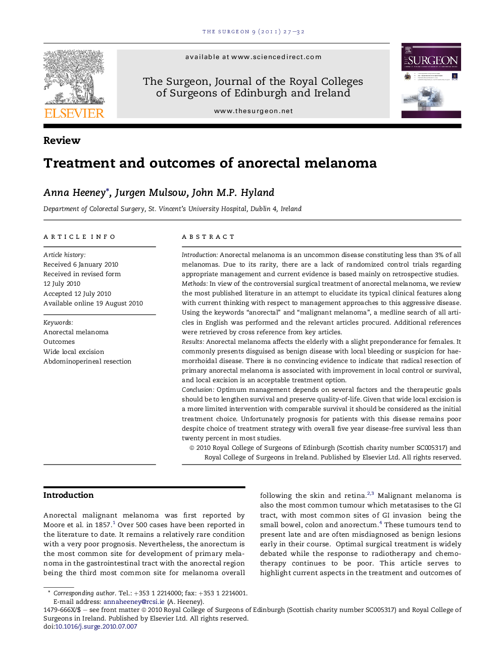 Treatment and outcomes of anorectal melanoma