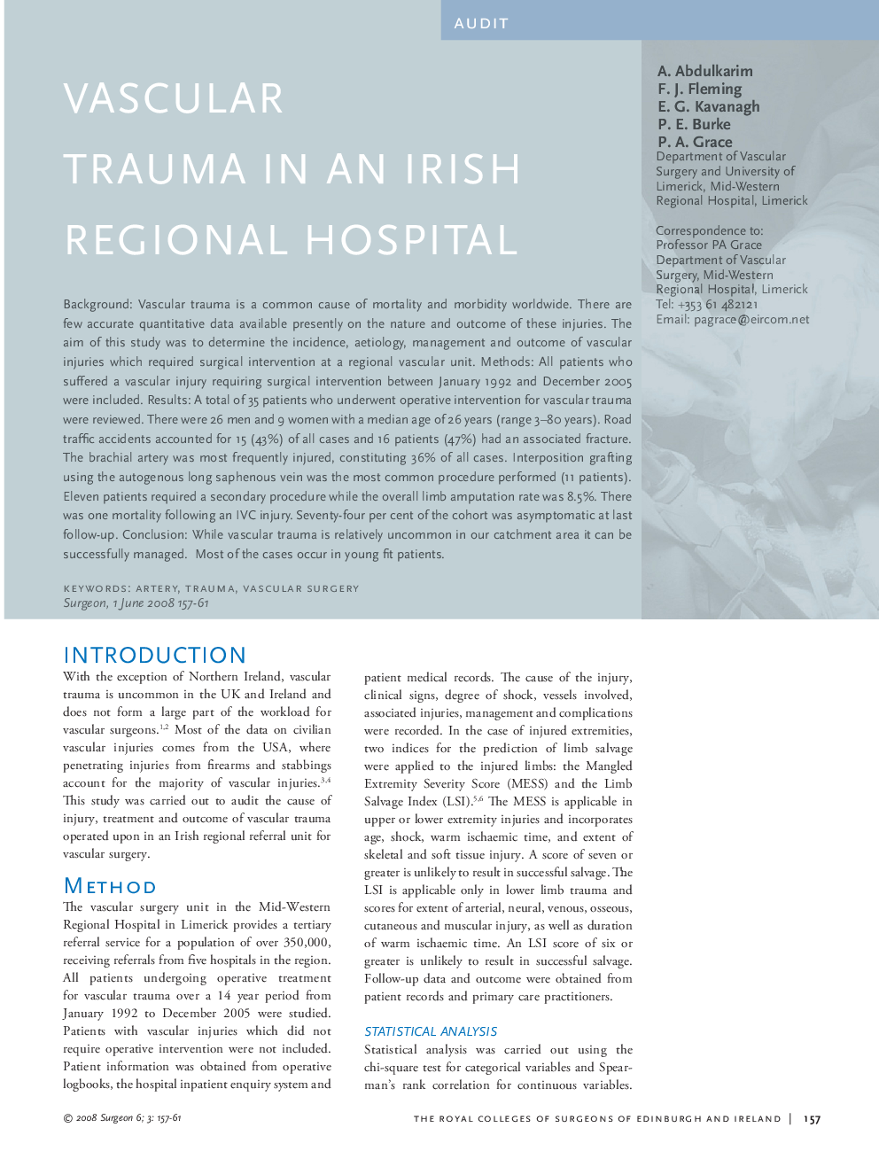 Vascular trauma in an irish regional hospital