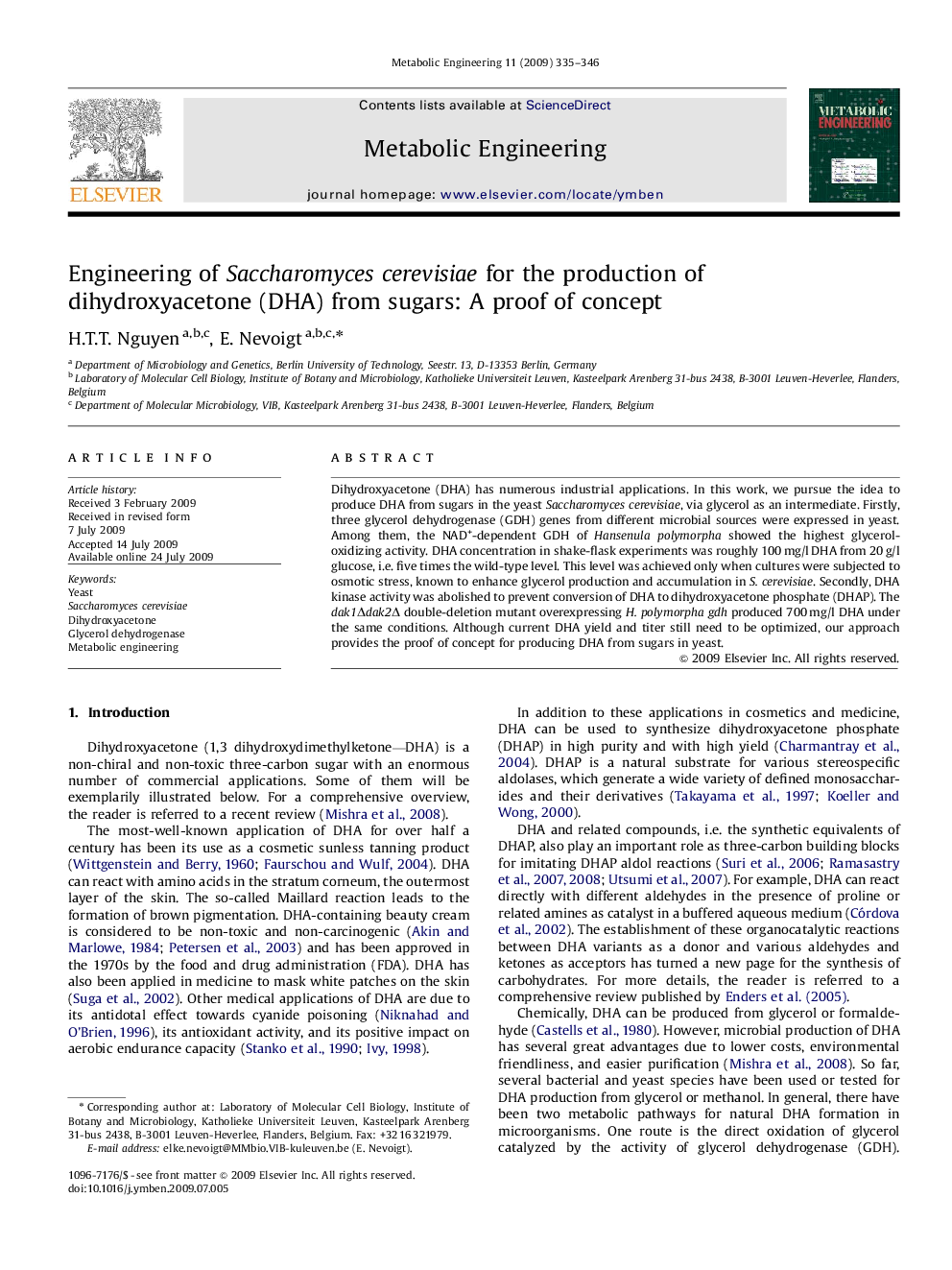 Engineering of Saccharomyces cerevisiae for the production of dihydroxyacetone (DHA) from sugars: A proof of concept