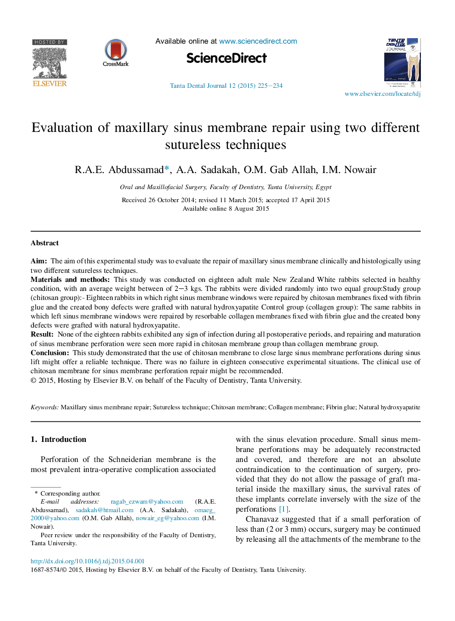 Evaluation of maxillary sinus membrane repair using two different sutureless techniques 