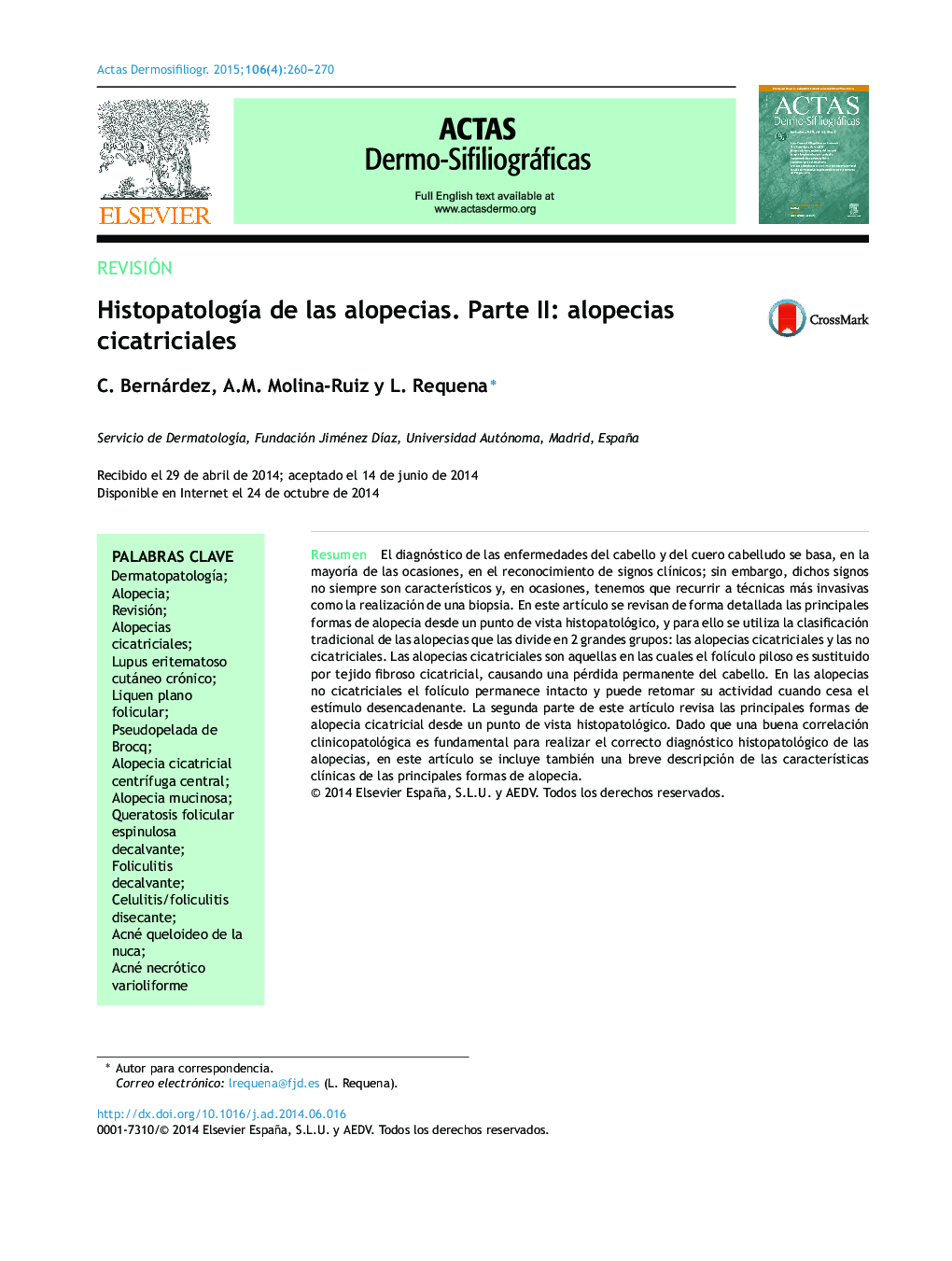 Histopatología de las alopecias. Parte II: alopecias cicatriciales