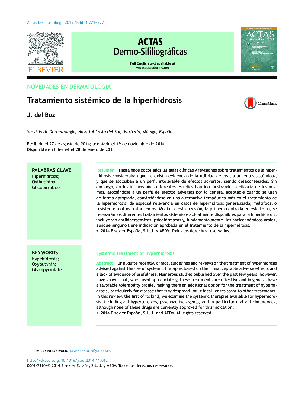 Tratamiento sistémico de la hiperhidrosis