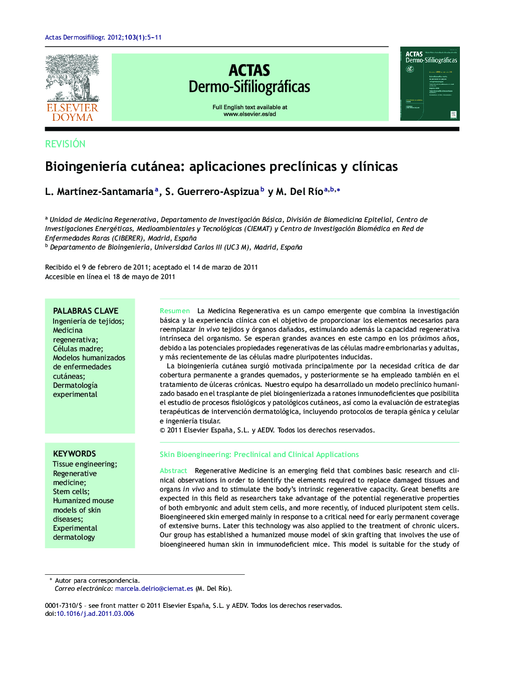 Bioingeniería cutánea: aplicaciones preclínicas y clínicas