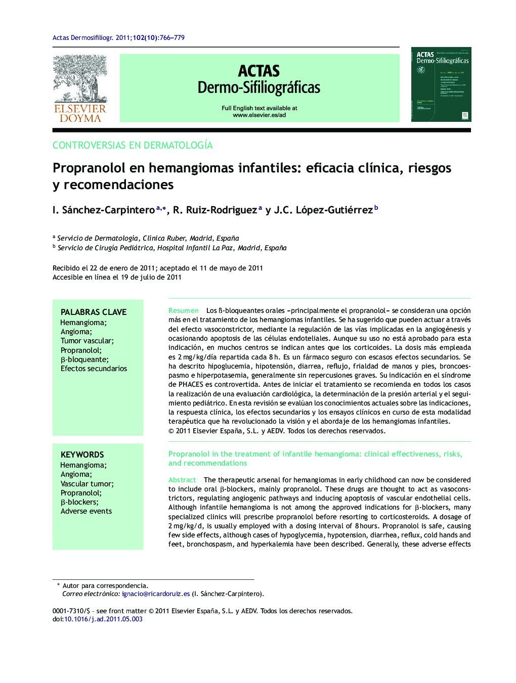 Propranolol en hemangiomas infantiles: eficacia clÃ­nica, riesgos y recomendaciones