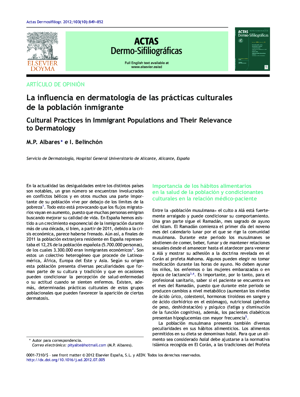 La influencia en dermatologÃ­a de las prácticas culturales de la población inmigrante