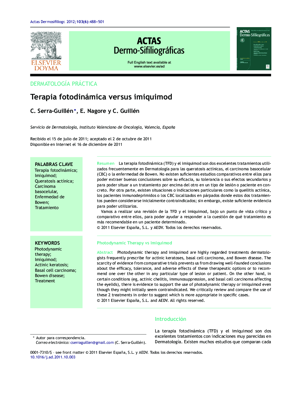 Terapia fotodinámica versus imiquimod