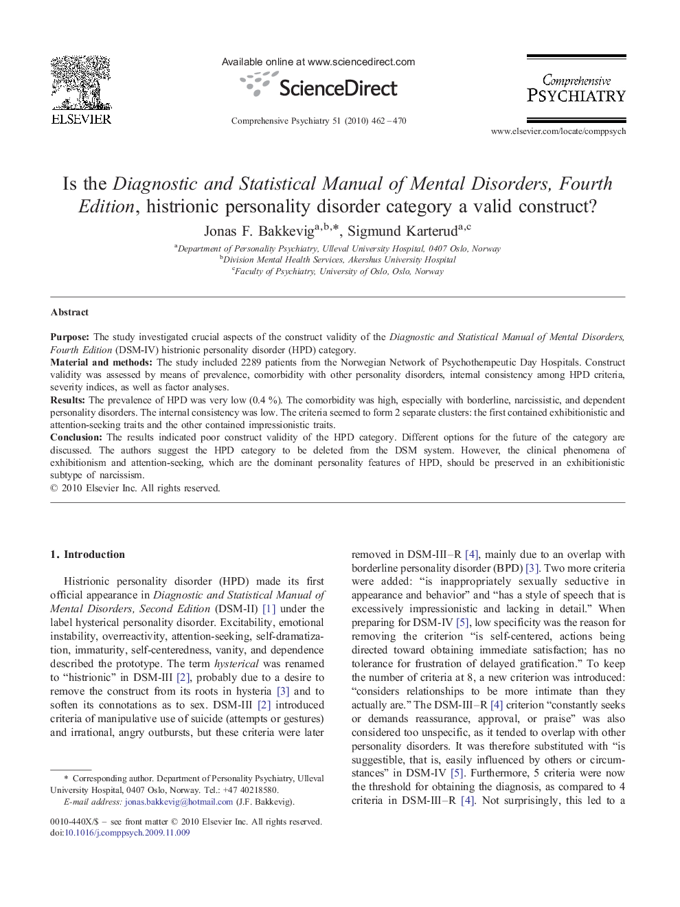 Is the Diagnostic and Statistical Manual of Mental Disorders, Fourth Edition, histrionic personality disorder category a valid construct?