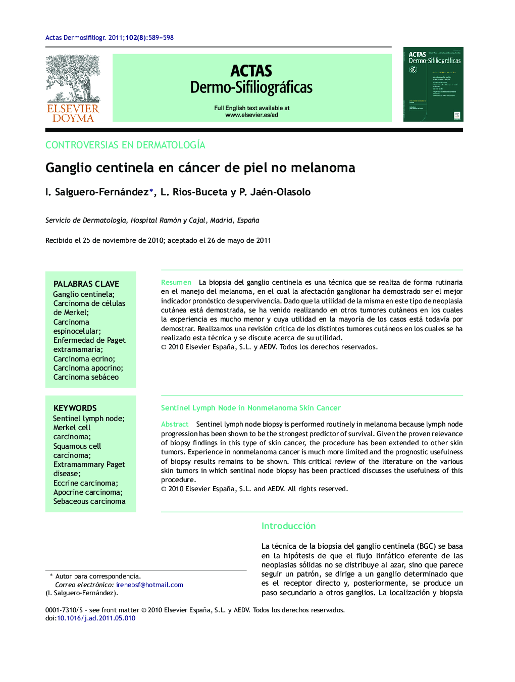 Ganglio centinela en cáncer de piel no melanoma