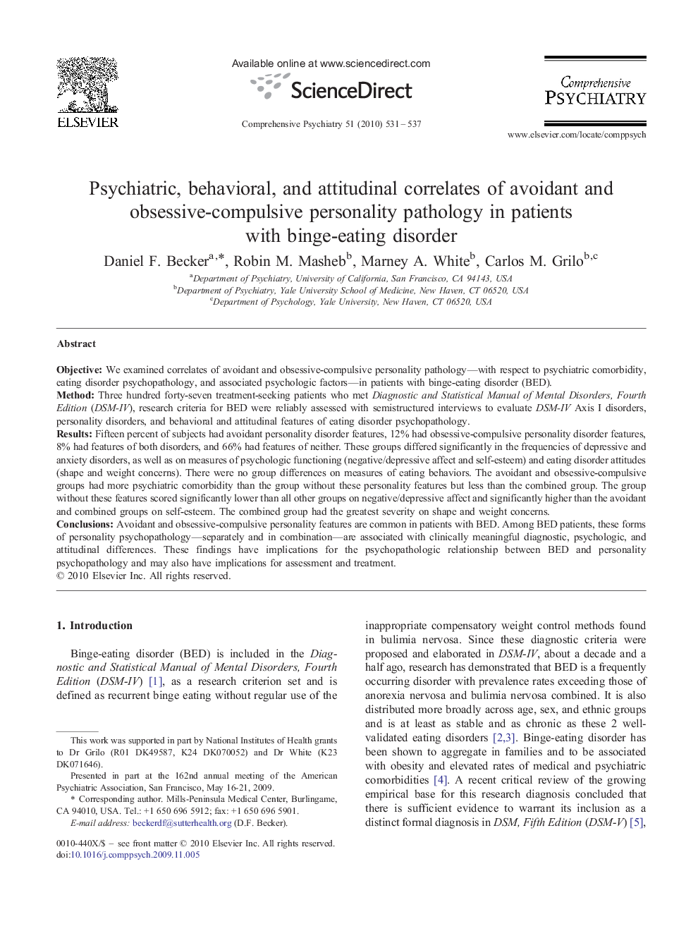 Psychiatric, behavioral, and attitudinal correlates of avoidant and obsessive-compulsive personality pathology in patients with binge-eating disorder 