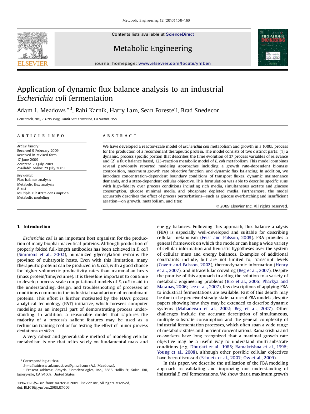 Application of dynamic flux balance analysis to an industrial Escherichia coli fermentation