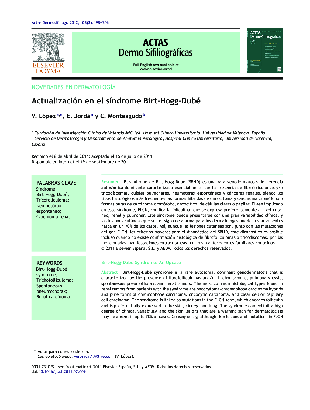 Actualización en el sÃ­ndrome Birt-Hogg-Dubé