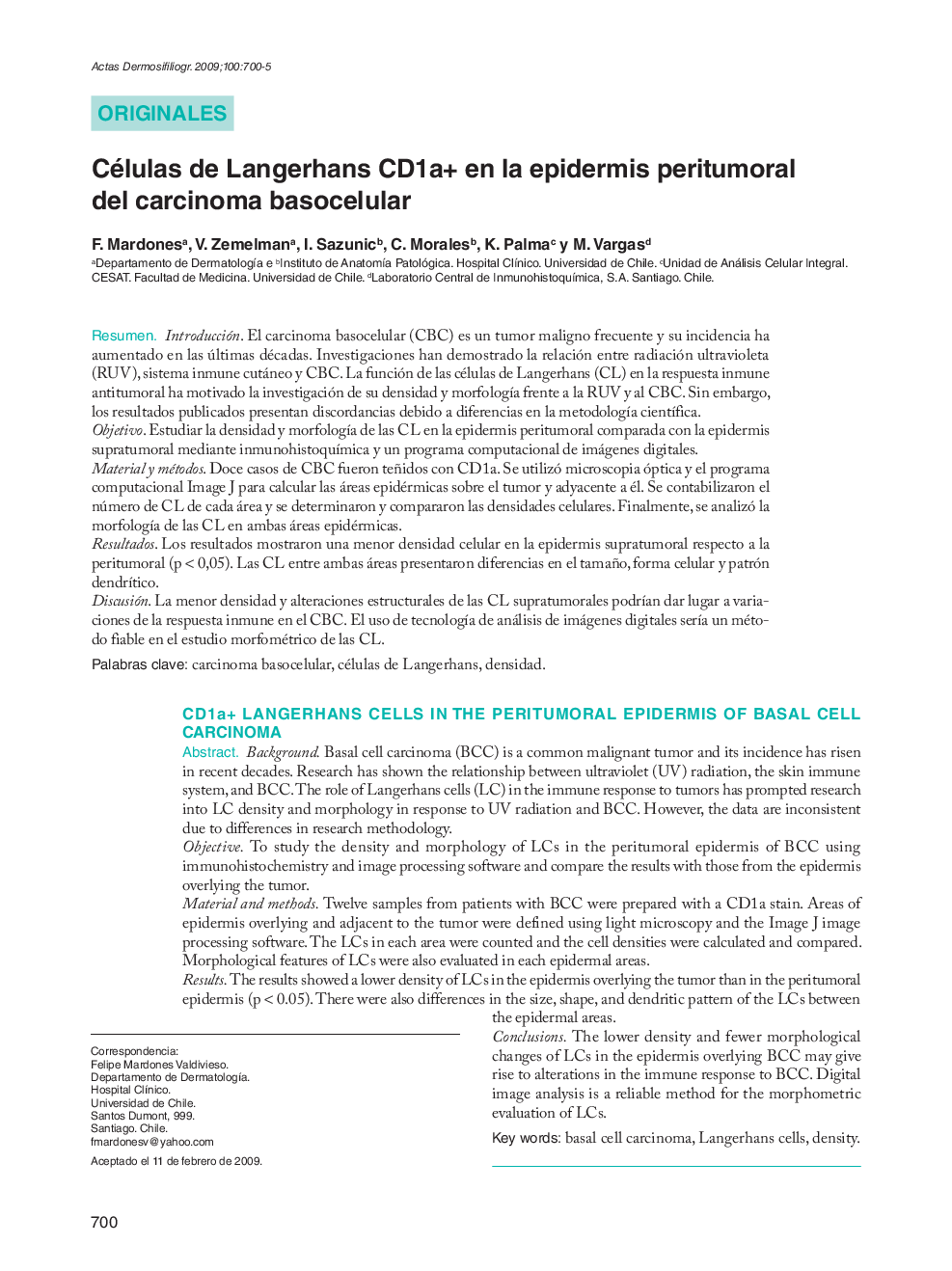 Células de Langerhans CD1a+ en la epidermis peritumoral del carcinoma basocelular