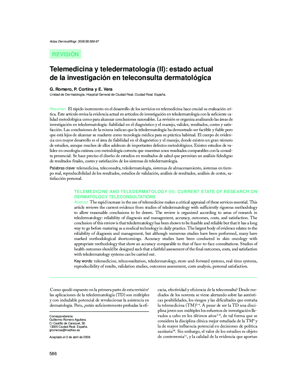 Telemedicina y teledermatología (II): estado actual de la investigación en teleconsulta dermatológica