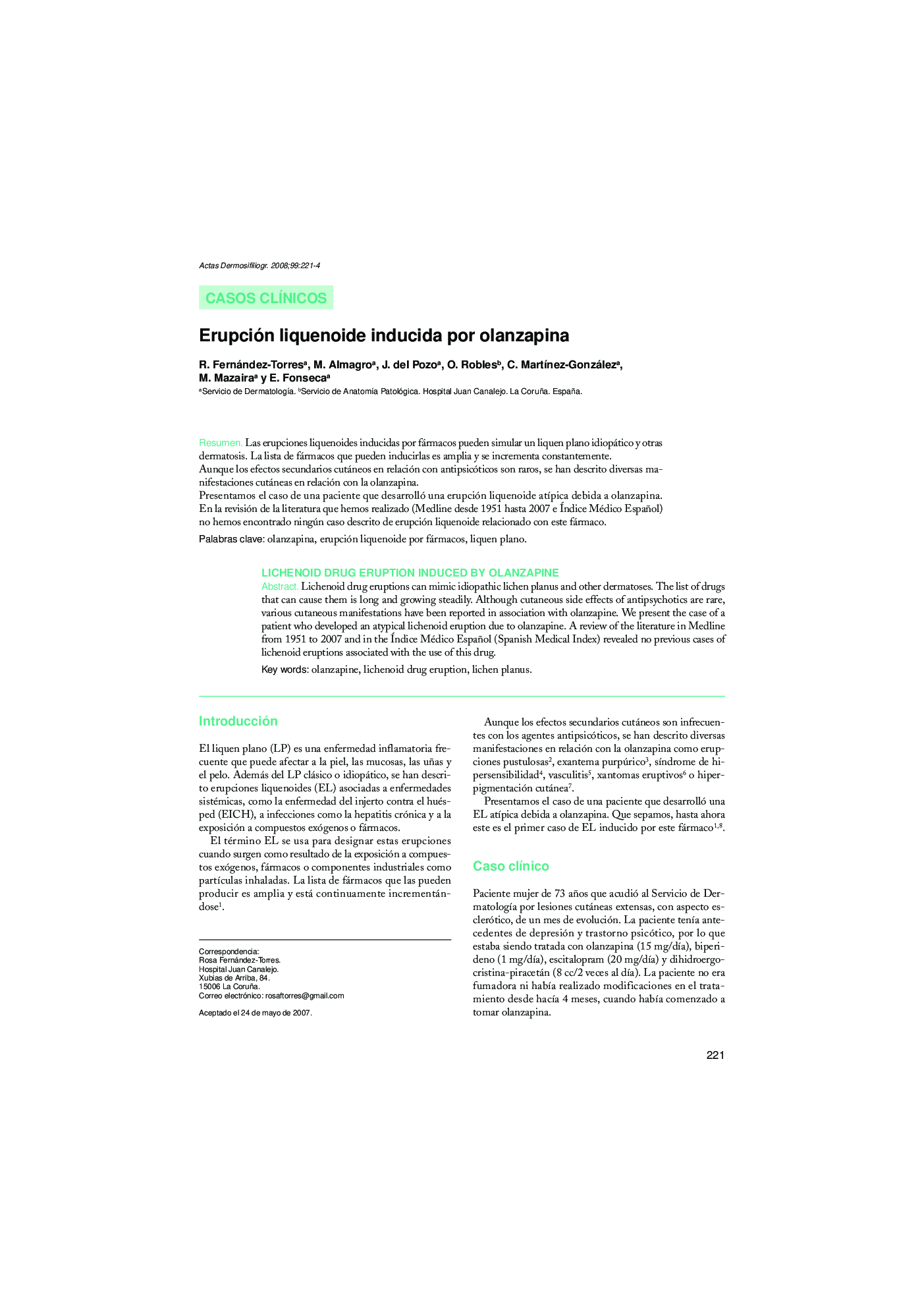 Erupción liquenoide inducida por olanzapina