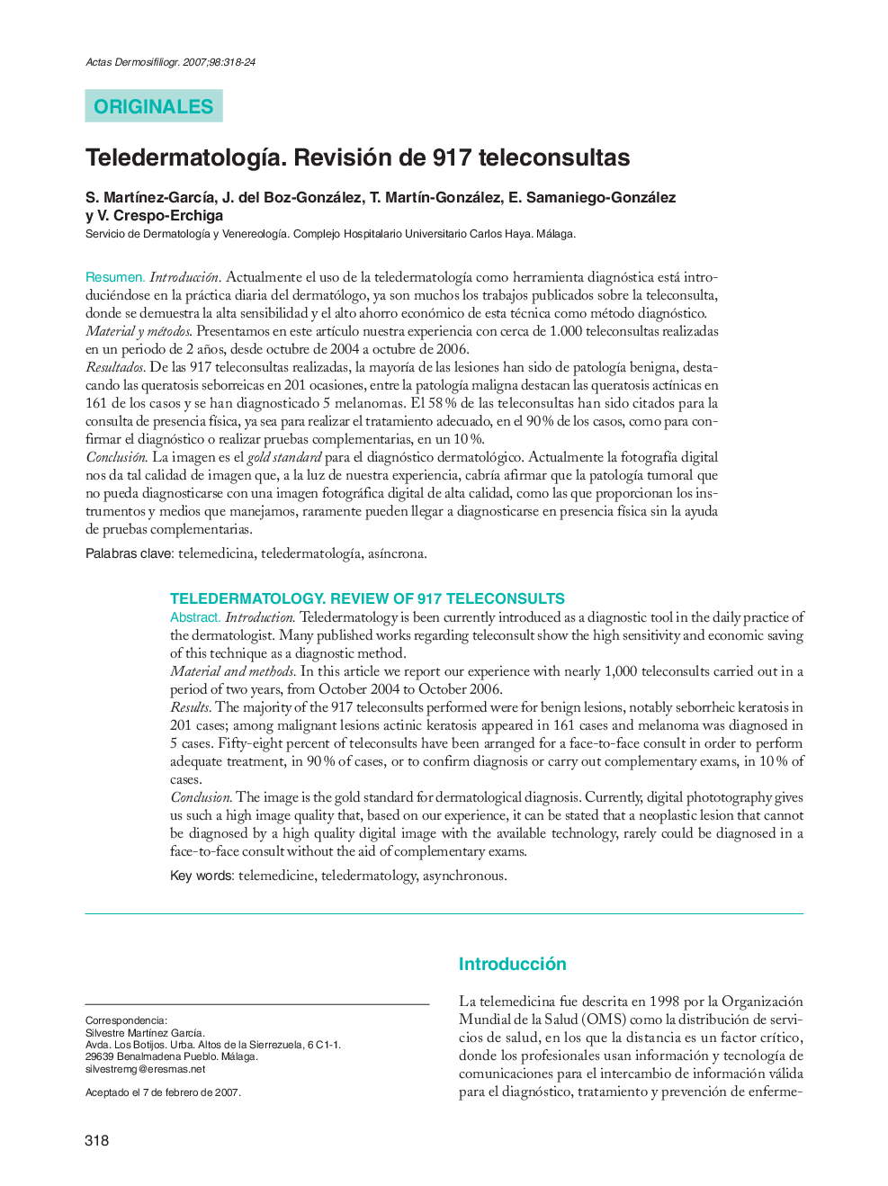 TeledermatologÃ­a. Revisión de 917 teleconsultas