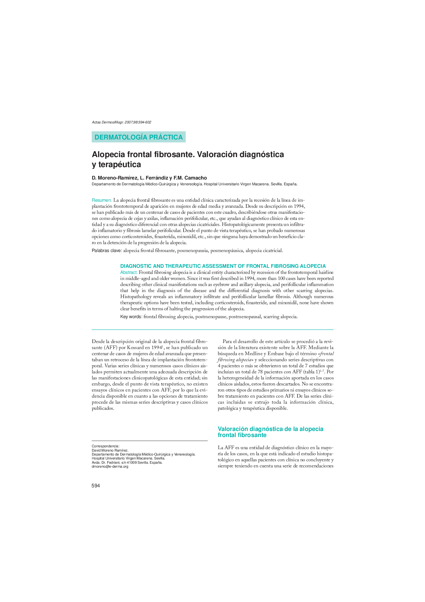 Alopecia frontal fibrosante. Valoración diagnóstica y terapéutica