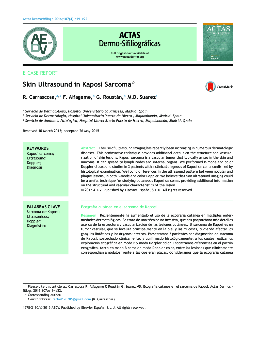 Skin Ultrasound in Kaposi Sarcoma 