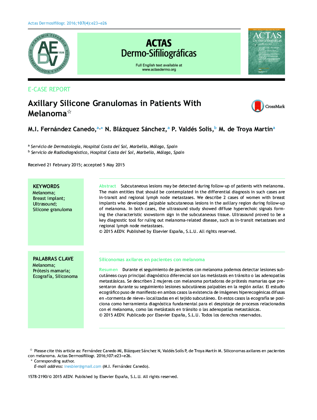 Axillary Silicone Granulomas in Patients With Melanoma 