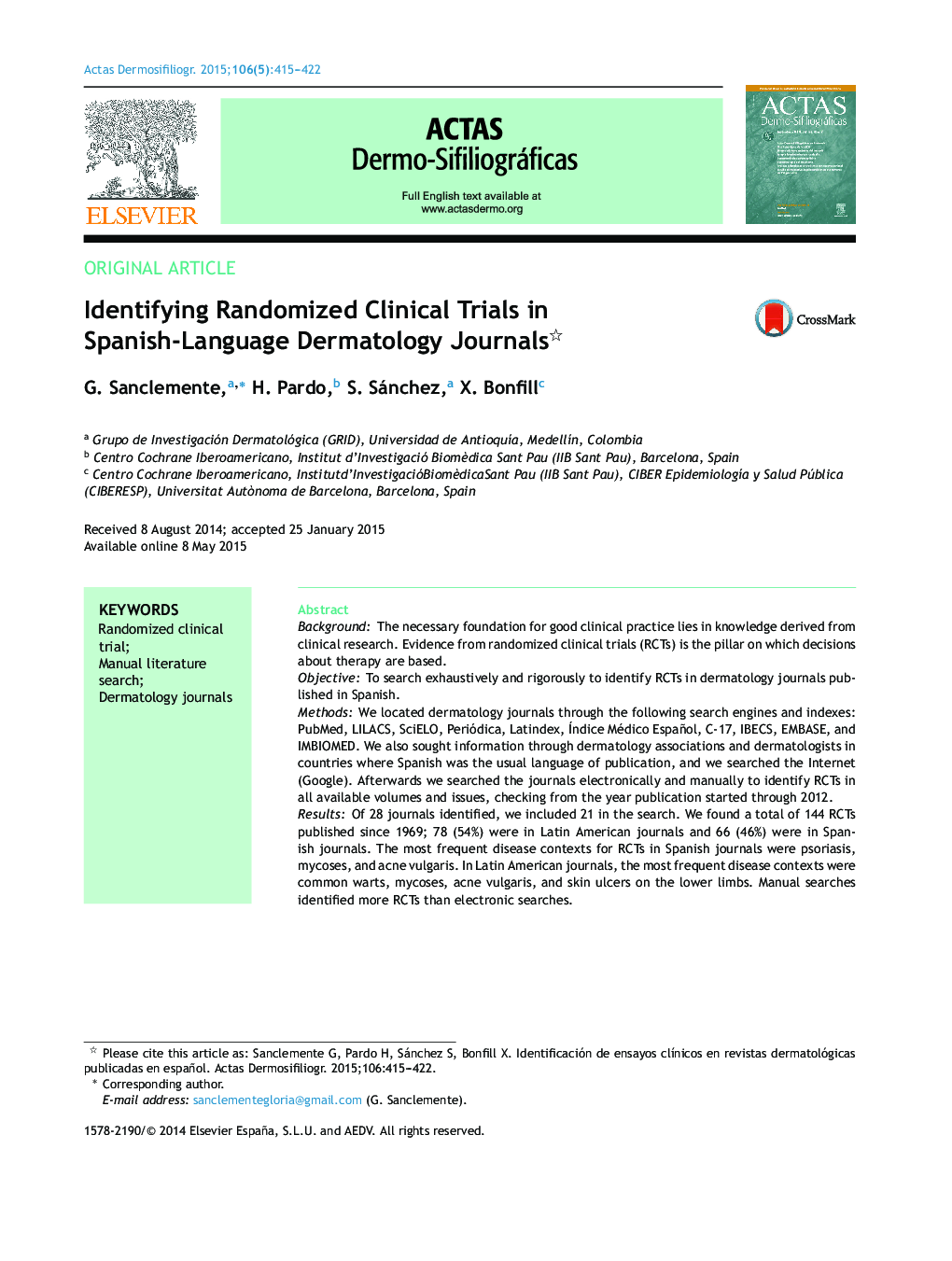 Identifying Randomized Clinical Trials in Spanish-Language Dermatology Journals 