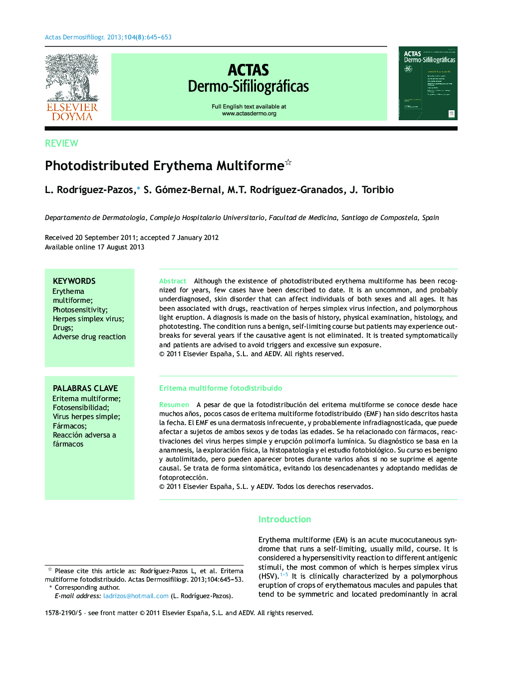 Photodistributed Erythema Multiforme 