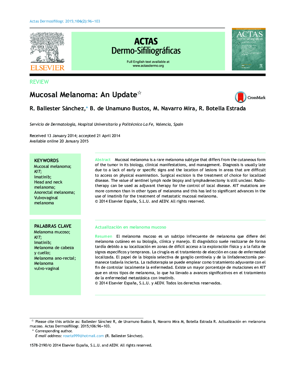 Mucosal Melanoma: An Update 