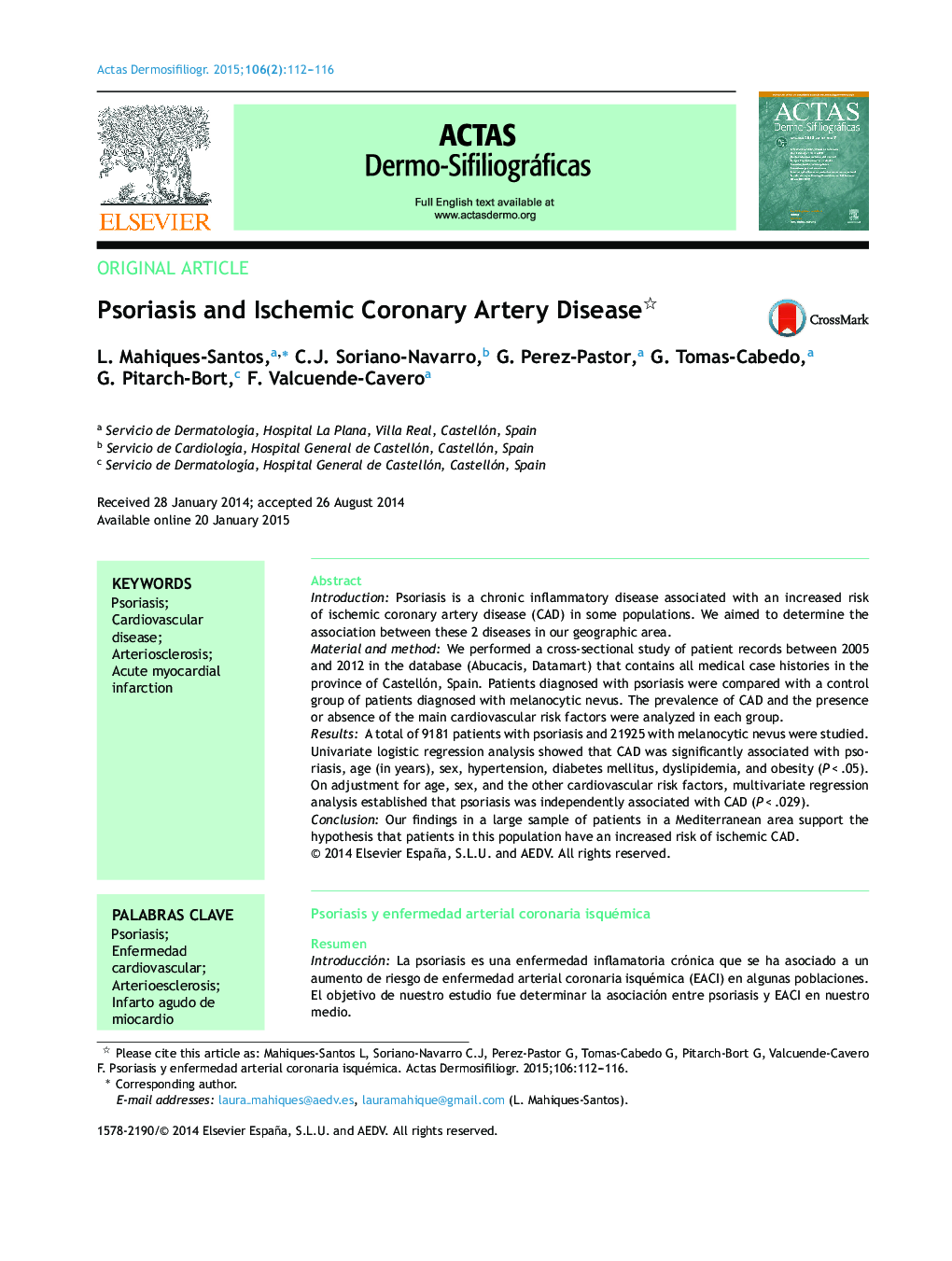 Psoriasis and Ischemic Coronary Artery Disease 