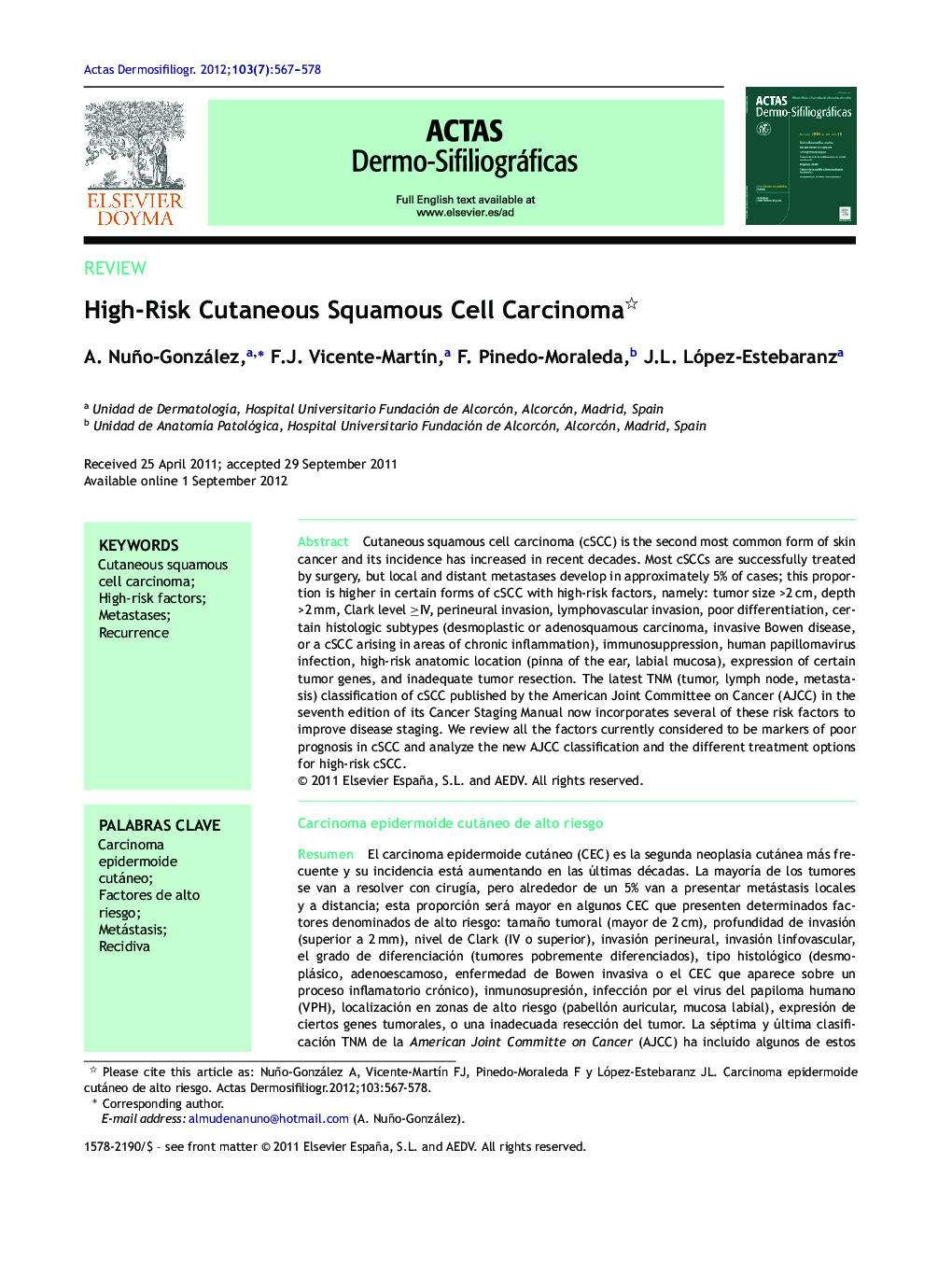 High-Risk Cutaneous Squamous Cell Carcinoma 