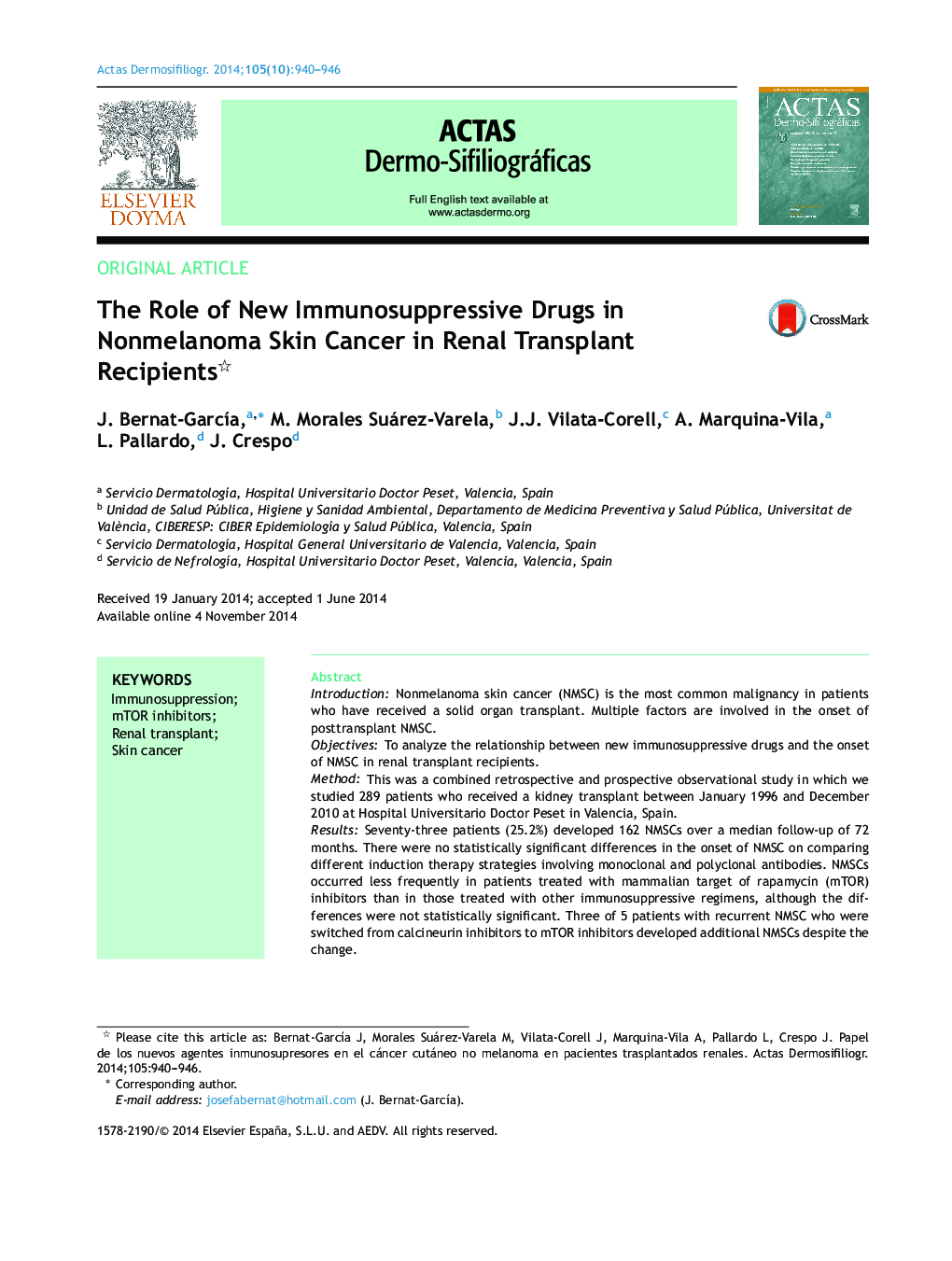 The Role of New Immunosuppressive Drugs in Nonmelanoma Skin Cancer in Renal Transplant Recipients 