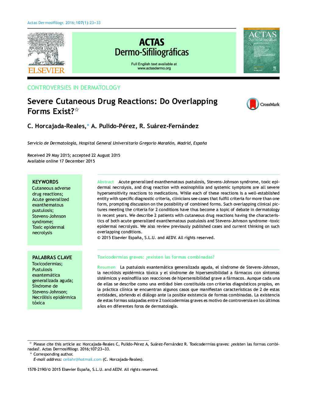 Severe Cutaneous Drug Reactions: Do Overlapping Forms Exist? 