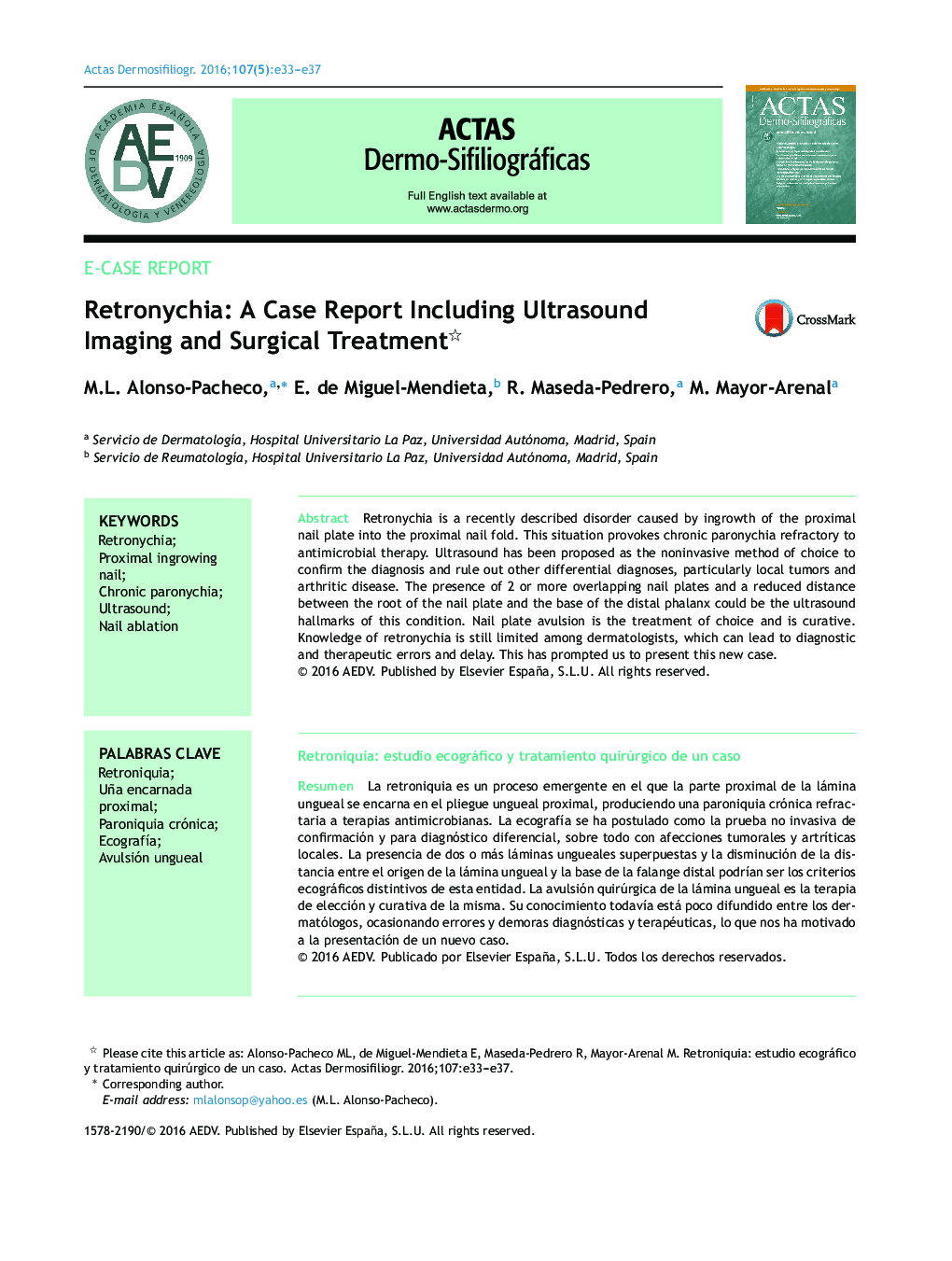 Retronychia: A Case Report Including Ultrasound Imaging and Surgical Treatment 