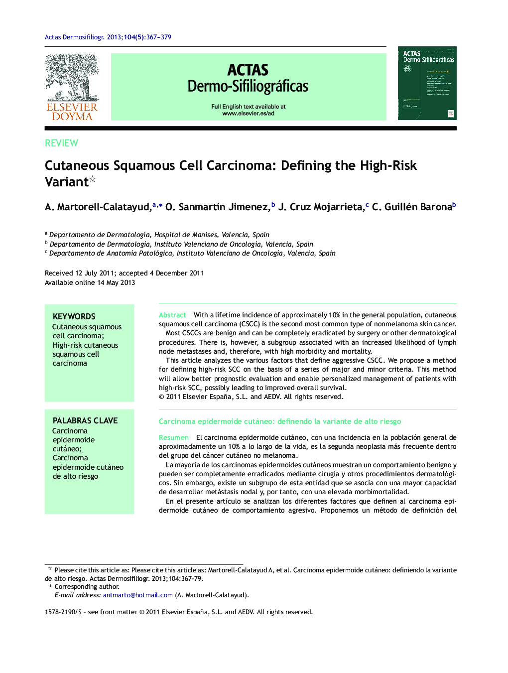 Cutaneous Squamous Cell Carcinoma: Defining the High-Risk Variant 