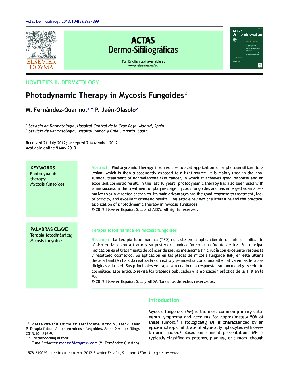 Photodynamic Therapy in Mycosis Fungoides 