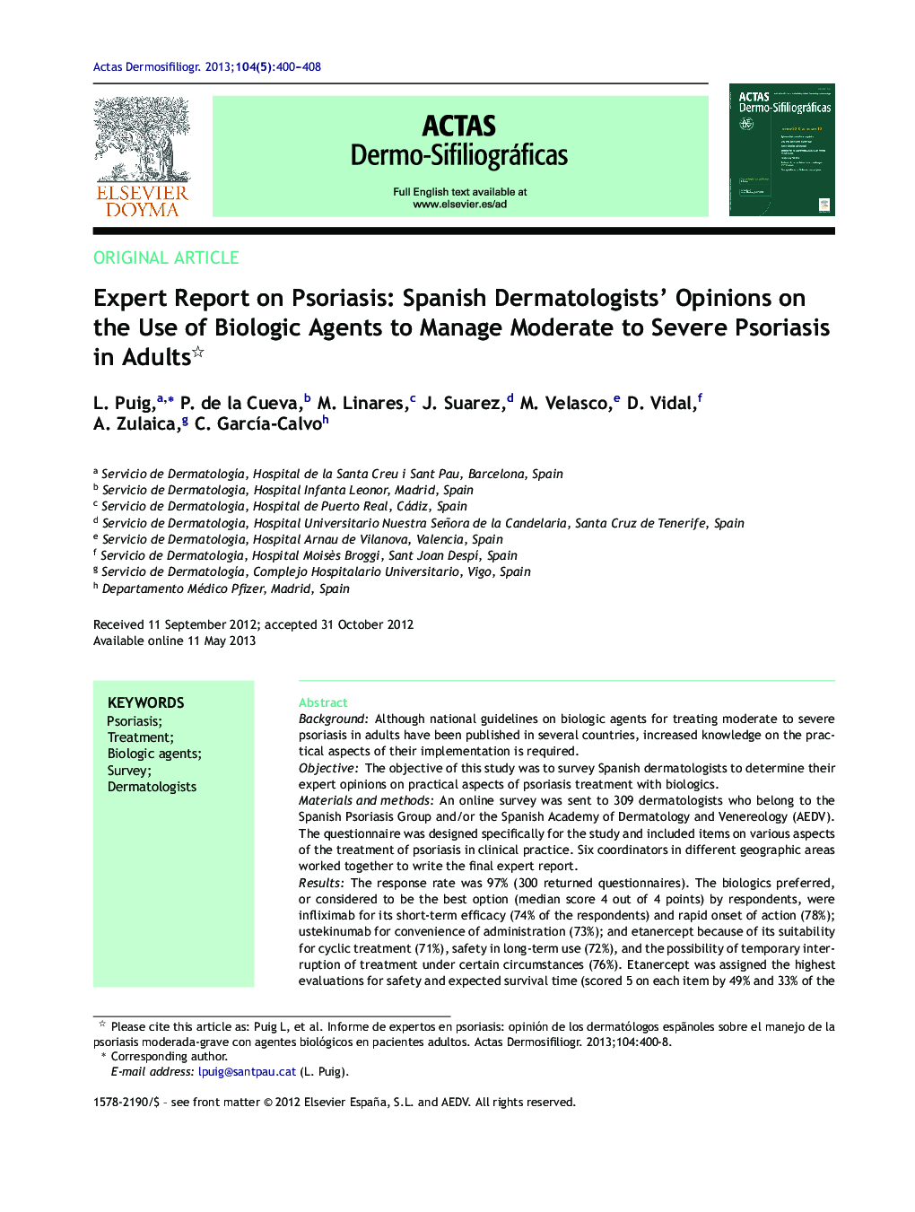 Expert Report on Psoriasis: Spanish Dermatologists’ Opinions on the Use of Biologic Agents to Manage Moderate to Severe Psoriasis in Adults 