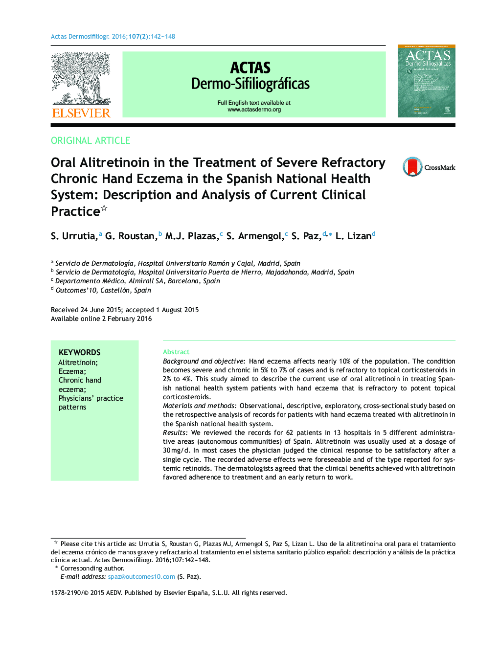 Oral Alitretinoin in the Treatment of Severe Refractory Chronic Hand Eczema in the Spanish National Health System: Description and Analysis of Current Clinical Practice 