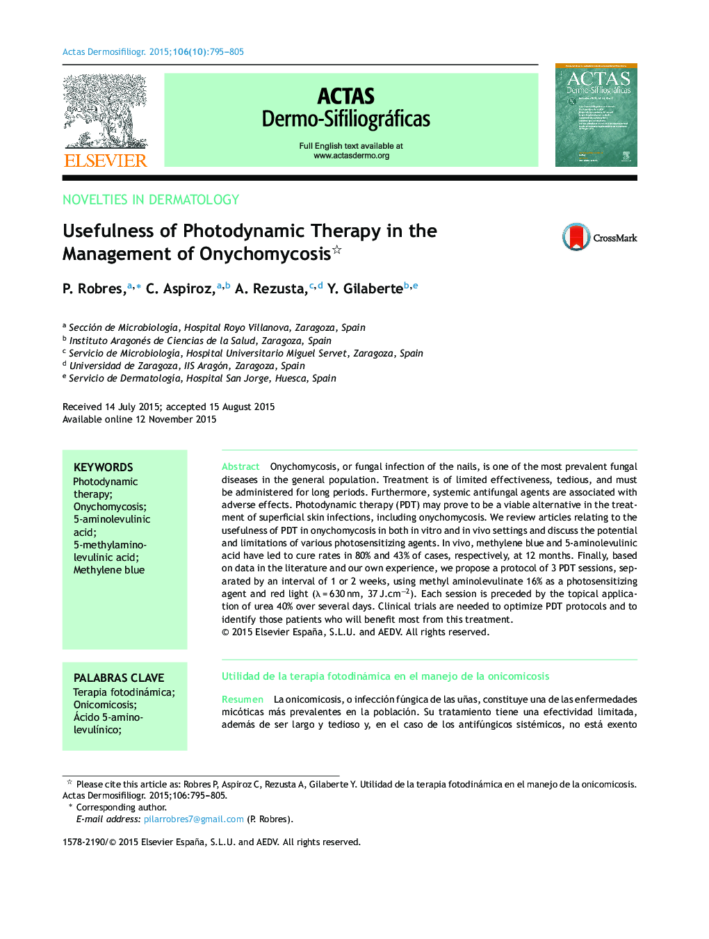 Usefulness of Photodynamic Therapy in the Management of Onychomycosis 