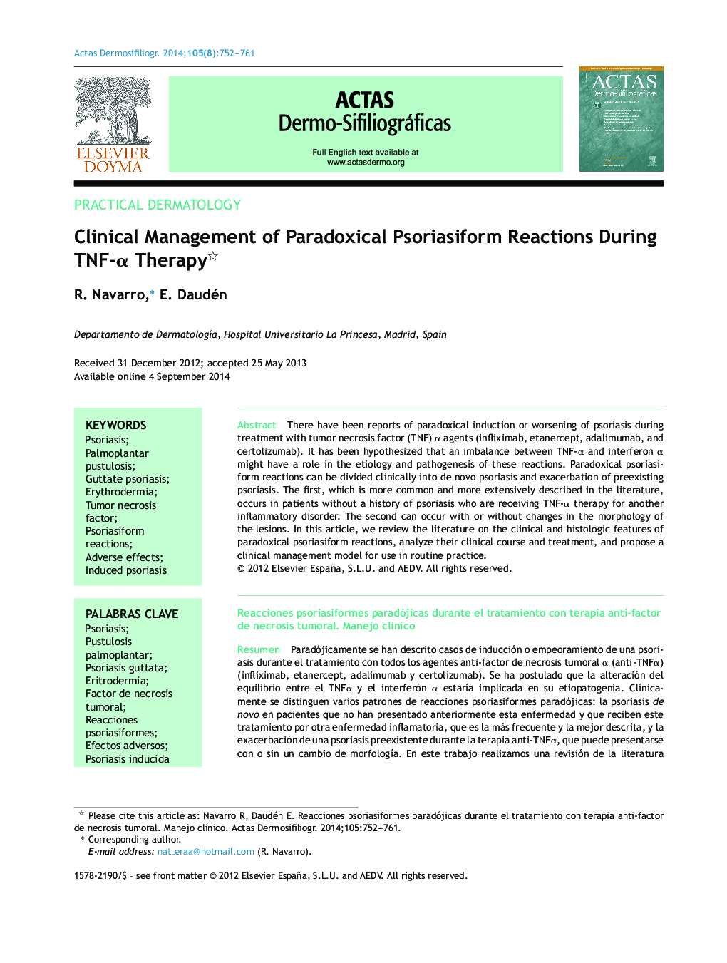 Clinical Management of Paradoxical Psoriasiform Reactions During TNF-α Therapy 